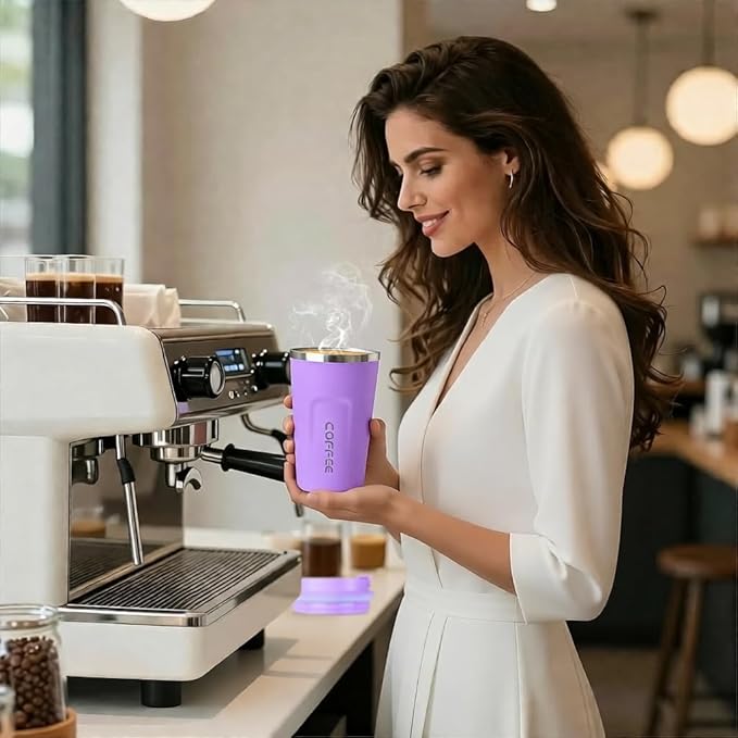Travel coffee mugs leak-proof, reusable coffee cup with lid, stainless steel vacuum insulated coffee tumblers, thermal insulation cups for men & women keep drinks hot & cold (2nd-Purple, 17OZ)