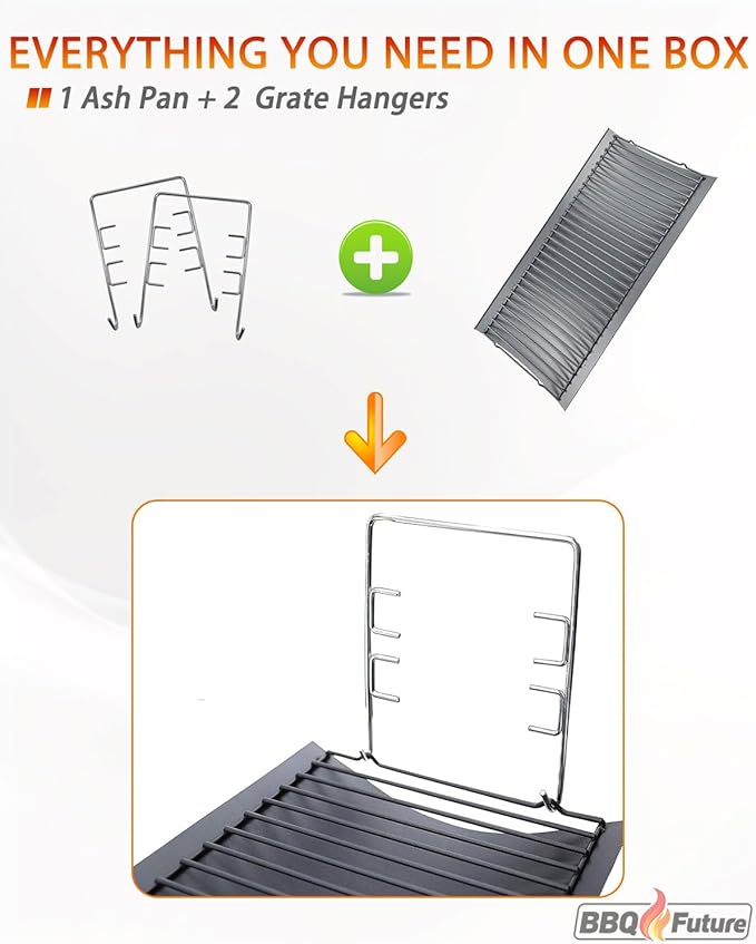 MixRBBQ 27 inch Ash pan for Chargriller 1224 1324 2121 2222 2727 2828 2929 Charcoal Grill, Fire Grate Replacement Part with 2pcs Fire Grate Hanger, Porcelain-coated Steel 27" Drip Pan