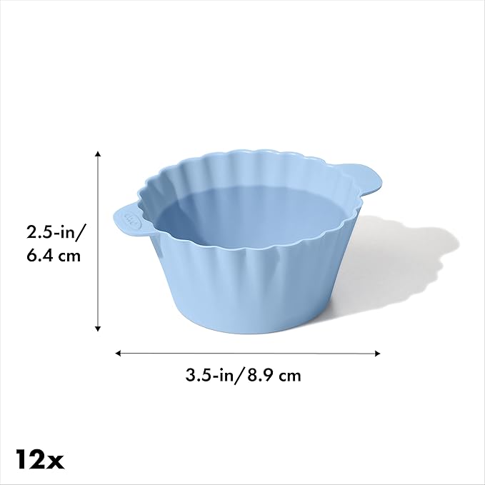 OXO Good Grips Silicone Baking Cups, Pack of 12, Reusable, BPA-Free, Dishwasher Safe, Non-Stick, Food Grade, Cupcake Cups, Muffin Cups, Cupcake Liners, Muffin Liners