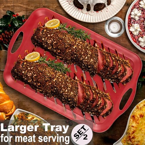 ECOIOU 20x13 inch Extra Large Serving Tray with Handles, Set of 2, Red