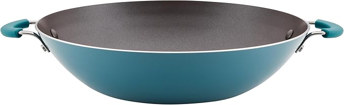 Rachael Ray Cook + Create Nonstick Wok, 14 Inch Stir-Fry Pan - Agave Blue