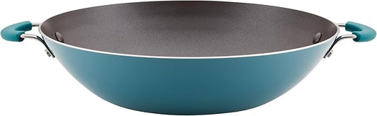 Rachael Ray Cook + Create Nonstick Wok, 14 Inch Stir-Fry Pan - Agave Blue