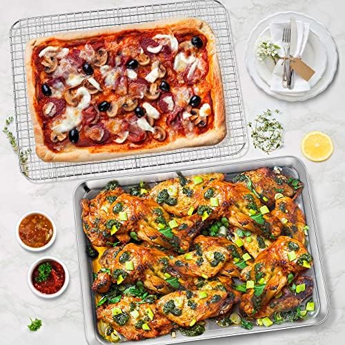 P&P CHEF 17.5 Inch Cookie Baking Sheet Pan with Wire Rack,2 Pcs