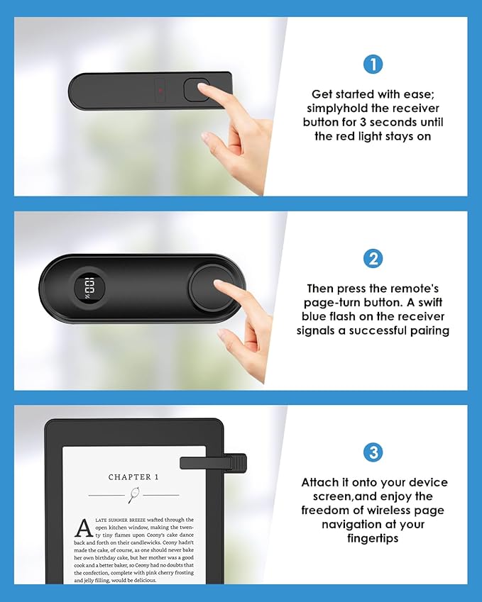 Remote Page Turner for Kindle Reading Accessories, Clicke for iPad iPhone Android Tablets E-Book Reading Noels, Camera Remote Shutter Selfie Controller,Black