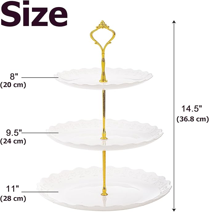 Tosnail 3 Pack 3 Tiers White Plastic Cupcake Stand Dessert Holder Tiered Serving Trays with 3 Styles Fittings, Party Serving Trays Fruit Pastry Holders for Wedding and Party