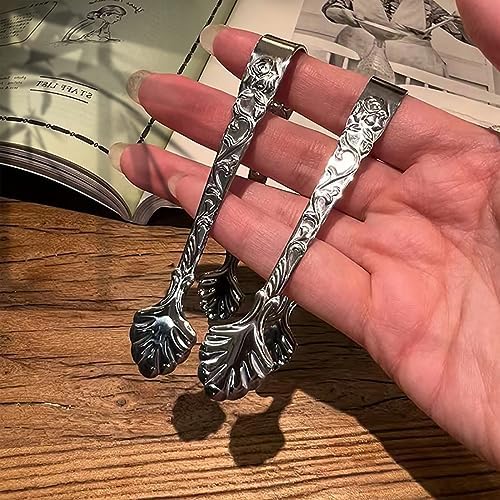 2pcs Stainless Steel Rose Design U-shaped Tongs, Mini Sugar Cube Ice Tongs for Tea Party Coffee Bar (Silver)