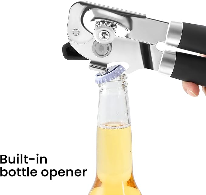 Manual Can Opener with Magnet Lid Lifter,Heavy Duty Handheld Tin Opener and Bottle Opener for Seniors with Smooth Edge Cut,Sharp Cutting Blade, Easy Turn Knob
