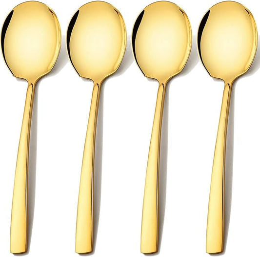 Extra Large Serving Spoons Set 11.7-Inch Gold Serving Utensils 18/8 Stainless Steel Big Metal Spoons for Buffet, Parties, Catering, Banquet - Dishwasher Safe (4-Pack, Gold)