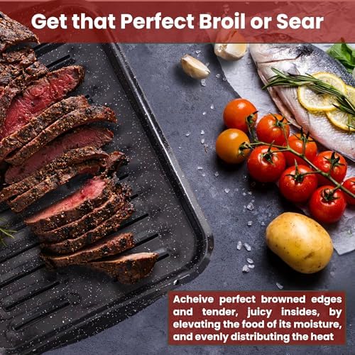 Broiler Pan for Oven Nonstick 16.75” x 13” Porcelain Nonstick Coated - Broiling Pan for Oven Withstands Heat up to 550° F - Heavy Duty Broil Pans and Rack Circulates Heat and Drains Fat (Speckled)