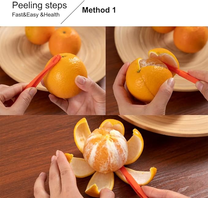 Premium Plastic Orange Peeler Lemon Citrus Peel Cutter Vegetable Slicer Fruit Tools (Long Handle Type Orange 2 Pack;Mouse Type random color 1 Pack）