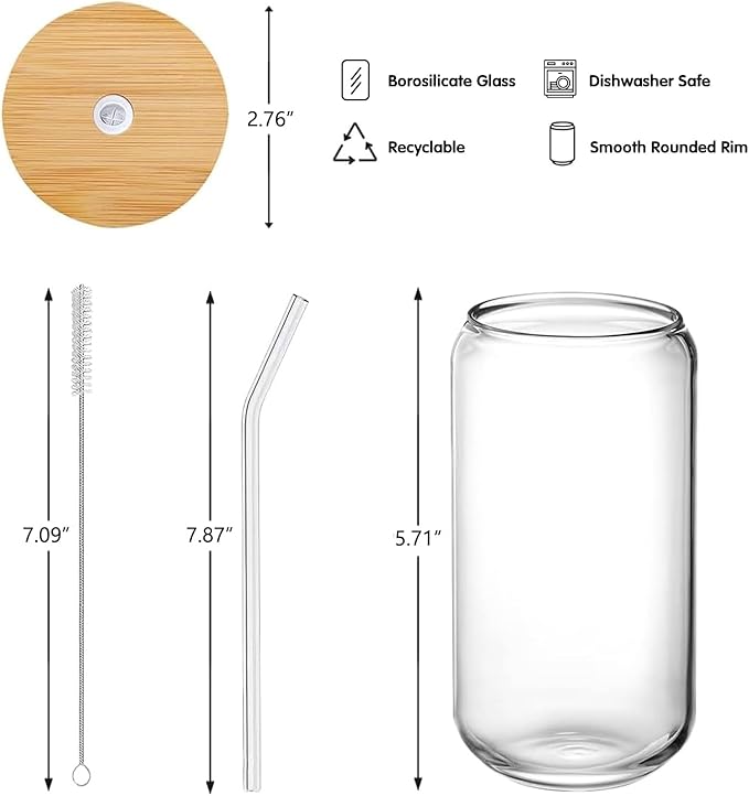Glass Cups with Lids and Straws Set of 8 – 16oz Iced Coffee Tumblers for Family Gatherings, Holiday Parties, and Daily Drinks – Gift-Ready Drinkware for Christmas or Thanksgiving