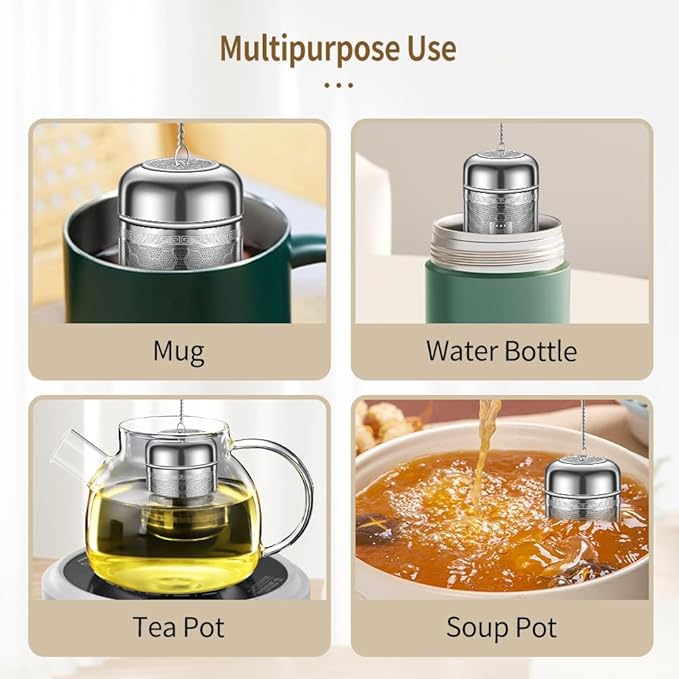 2 Pack 316 Stainless Steel Tea Infuser, Extra Fine Mesh Tea Strainers for Loose Tea, Tea Strainer with Extended Chain Hook, Tea Steeper (2 Pack - Small)