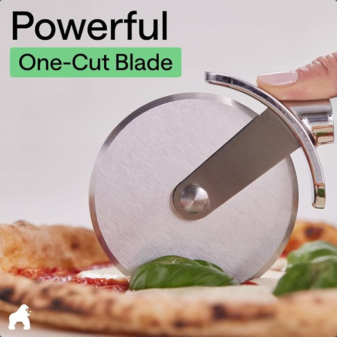 GORILLA GRIP Patented BPA-Free Large Pizza Cutter Wheel, 9 Inch, Extra Sharp Stainless Steel Blade, Slip Resistant Handle with Thumb Guard Protection, Slice Thick or Thin Pizzas, Pie, Pastries, White