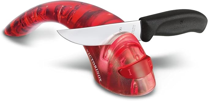 Victorinox Knife Sharpener - Kitchen Knife Sharpener for Home Essentials - Features Ceramic Rolls - Perfect for Left- & Right-Handed Use - Red