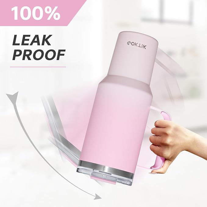 COKTIK 40 oz Tumbler With Handle and Straw, Insulated Tumbler With Leakproof Lids, Stainless Steel|BPA-Free, Cold for 24 H (Sakura)