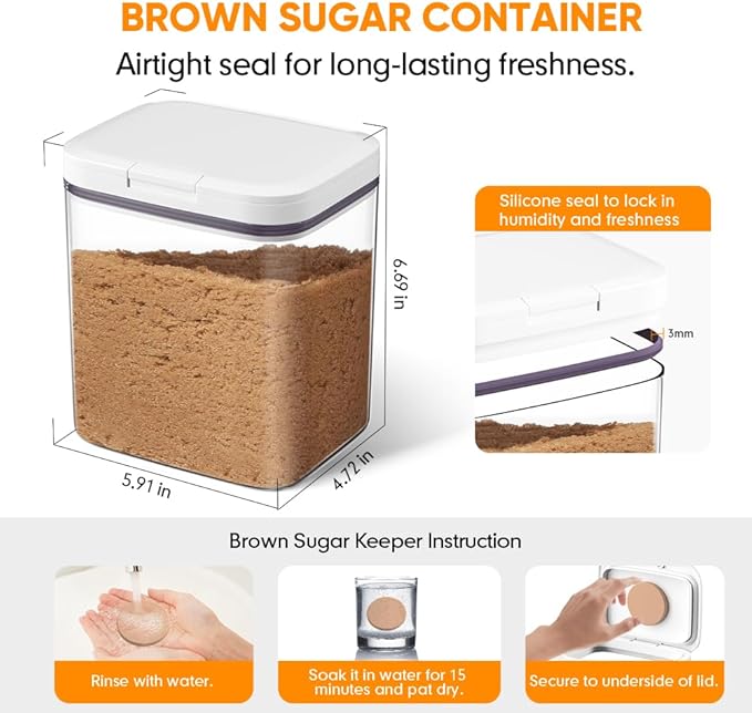 Brown Sugar Container Airtight, 2 Quart Brown Sugar Keeper Storage Container with Spoon