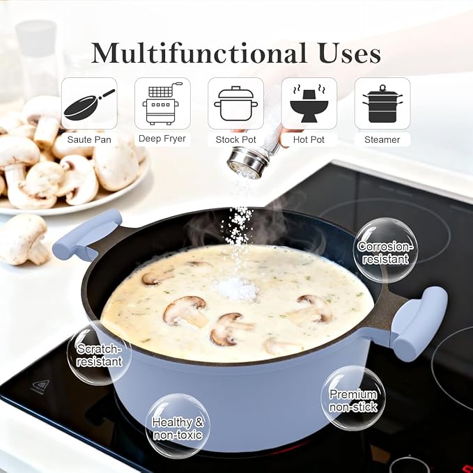Steamer Pot for Cooking, 6.5 Qt Steam Pot with Lid, Nonstick Cooking Pot with Vegetable & Dumpling Steamer Basket, Food Steamer Cookware, Stay-Cool Handles, Induction Compatible, PFOA Free