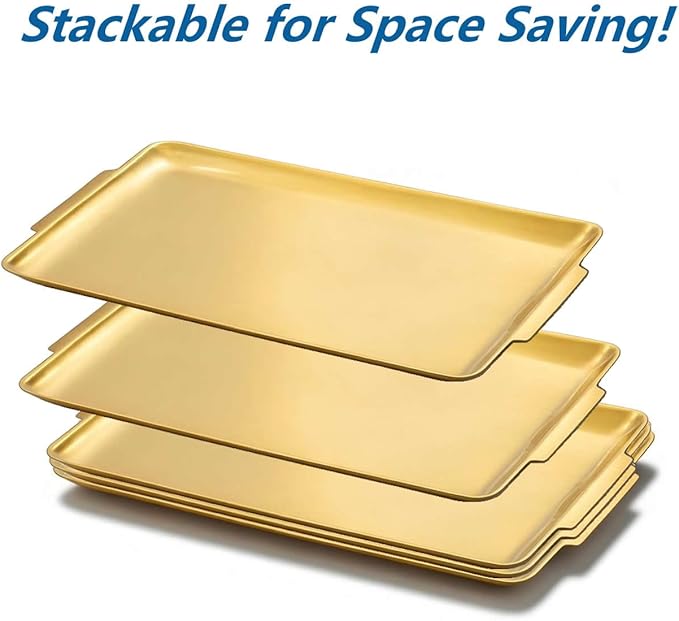 16.3" x 11" Large Serving Platters, Stainless Steel Heavy-Duty Large Serving Trays, Gold Rectangular Plates for Food, Fruit, Party, Wedding, Christmas, Chip and Scratch Resistant