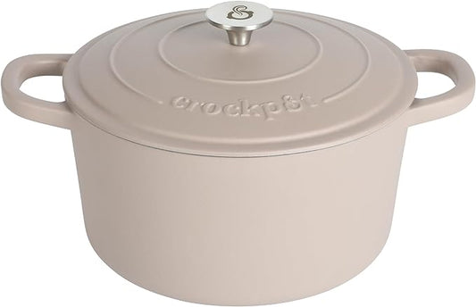 Crock-Pot Artisan 5-Quart Round Cast Iron Dutch Oven with Lid – Matte Dusty Pink, Durable Oven Safe Cookware