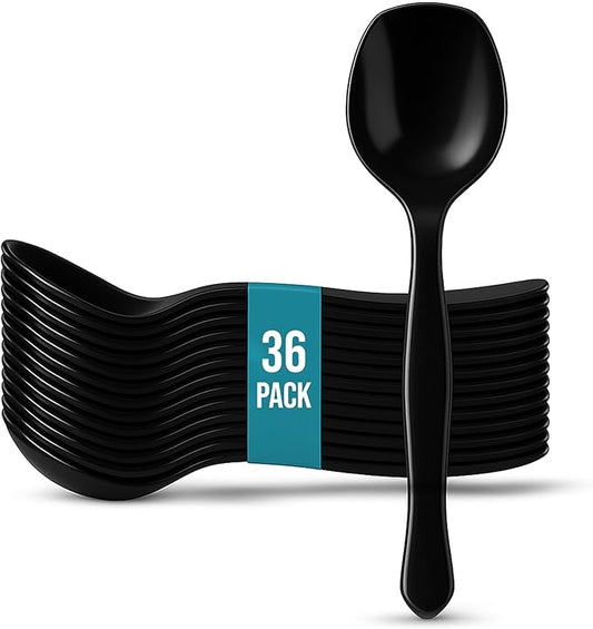 8.5" Black Plastic Serving Spoons for Buffet, Bulk 36 Count, Heavy Duty Disposable Spoon, Large Plastic Serving Utensils for Catering Supplies, Events, Party, Weddings & More – C&S Event Supply Co.