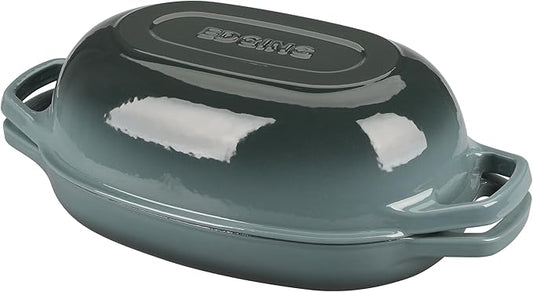 Enameled Cast Iron Oval Dutch Oven Pot with Lid, Dutch Oven for Sourdough Bread Baking, Bread Oven, Bread Dutch Oven, Oval Bread Pan, 5qt, Slateblue