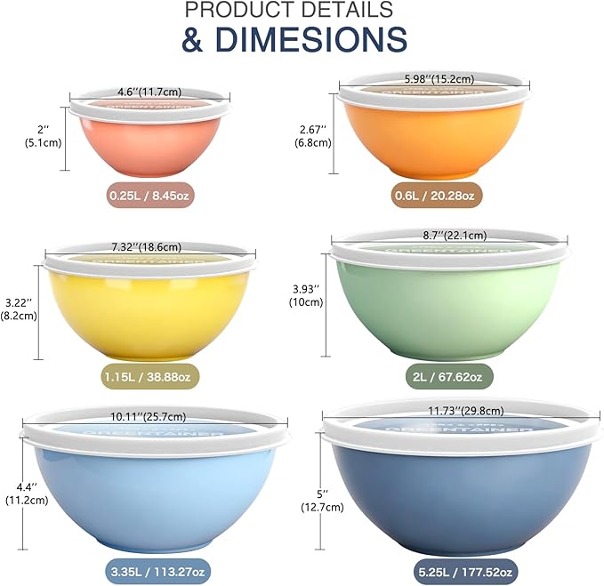 Plastic Mixing Bowls with Lids Set for Kitchen, Nesting Bowls for Mixing, Baking, Prepping, Cooking and Serving Food, Mixing Bowls Dishwasher, Microwave Safe (Light blue)
