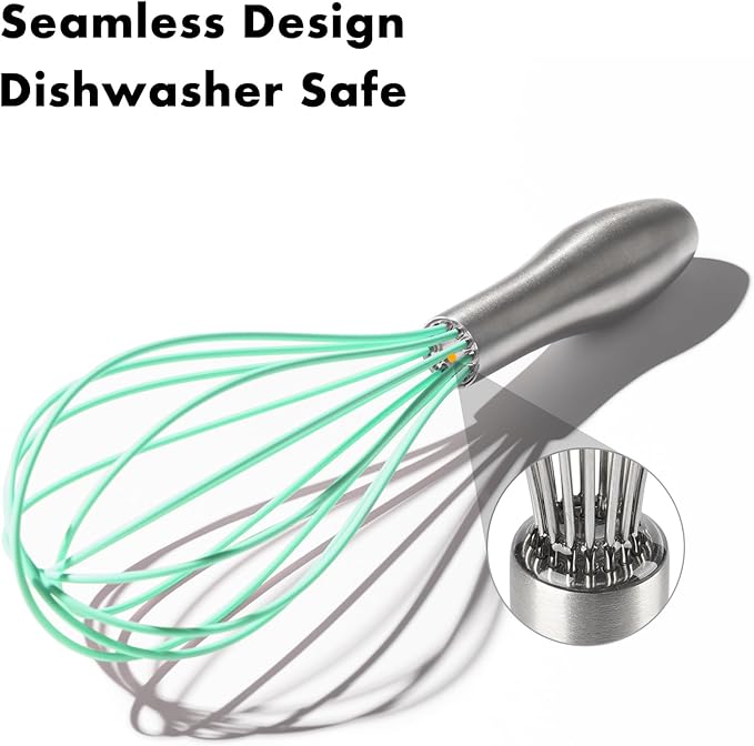 10-Inch Teal Silicone Whisk, Heat Resistant 480°F Kitchen Whisk with Stainless Steel Ergonomic Handle, Non-Scratch for Nonstick Cookware, Dishwasher Safe, Perfect for Blending, Cooking & Beating