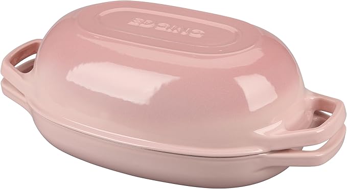 Enameled Cast Iron Oval Dutch Oven Pot with Lid, Dutch Oven for Sourdough Bread Baking, Bread Oven, Bread Dutch Oven, Oval Bread Pan, 5qt, Pink