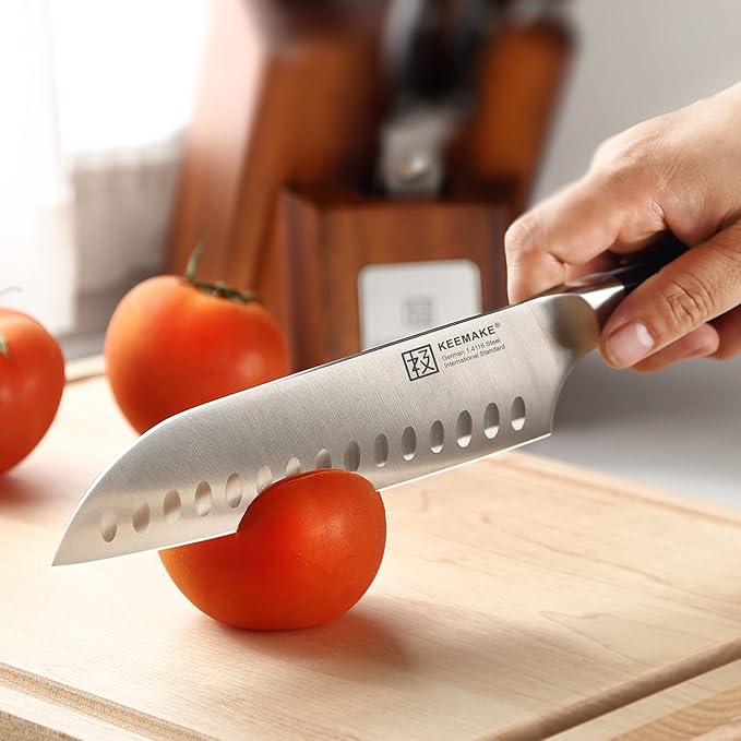 KEEMAKE Kitchen Knife Set with Block, 8Pcs Razor Sharp Chef Knife Set, High Carbon Stainless Steel Knife Block Set with Kitchen Scissors, Cooking Knives for Meat Vegetable Fruit