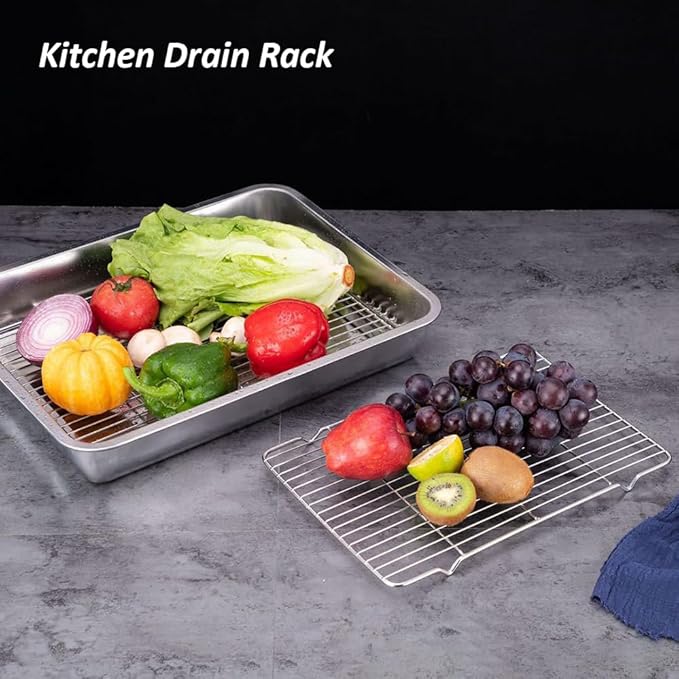2 Pack CoolingRack, 12.2"x7.9" Heavy Duty Stainless Steel Baking Cookie Cooling Rack Oven Safe Wire Rack for Oven Safe Cooking Grilling (2 Pack)