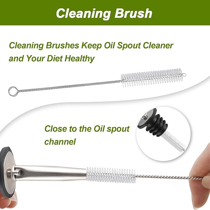 Olive Oil Dispenser Bottle, 1 Pcs Green Glass Oil and Vinegar Dispenser Set with 2 Stainless Steel Pourers, 2 Labels,1 Brush and 1 Funnel Oil Bottles for Kitchen（17oz/500ml）