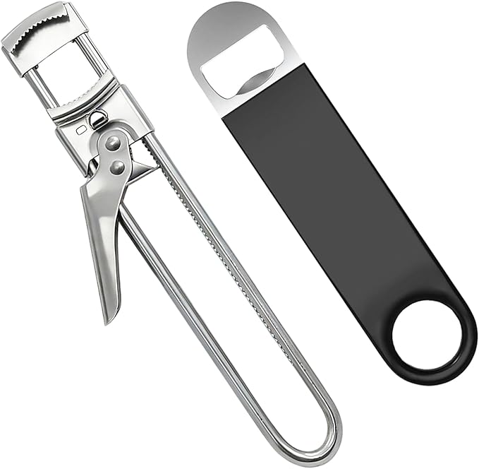 2 Pack Adjustable Jar Opener for Weak Hands, Stainless Steel Can Opener & Beer Bottle Opener, jar openers for seniors, Easy Grip Lid Remover for Jars, Cans, Bottles (2 Pack Silver and Black)