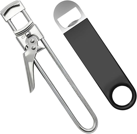 2 Pack Adjustable Jar Opener for Weak Hands, Stainless Steel Can Opener & Beer Bottle Opener, jar openers for seniors, Easy Grip Lid Remover for Jars, Cans, Bottles (2 Pack Silver and Black)