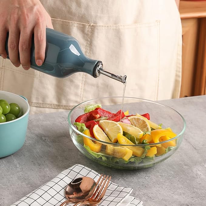 Sweejar Large Ceramic Olive Oil Dispenser Bottle, Opaque Oil Cruet Protects to Reduce Oxidation, Suitable for Storage Vinegar, Soy Sauce & Other Liquids, Pack of 1, 24 Fl Oz(Fog Blue)