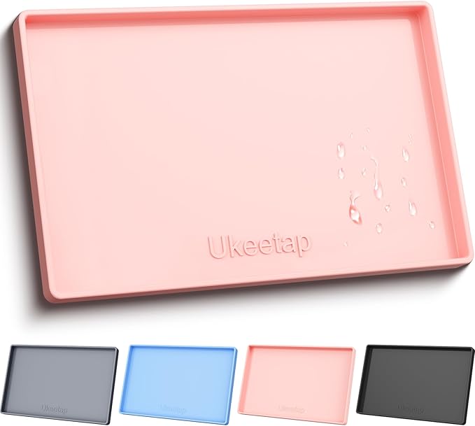 Extra Thick Silicone Mat Waterproof with Raised Edge 34" x 22", Under Sink Mat for Kitchen & Bathroom, Kitchen Cabinet Liner, Multi-Purpose for Storage & Protection, Pink