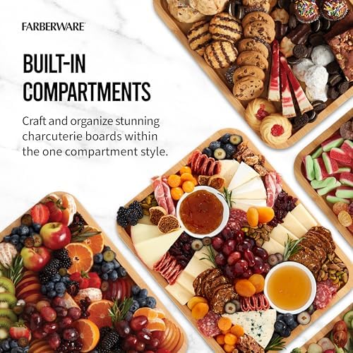 FAREBERWARE Build-A-Board Bamboo Cutting Board with Single Storage Compartment, Clear Locking Lid, Black Handles, Perfect for Charcuterie & Snacks, Pack of 2