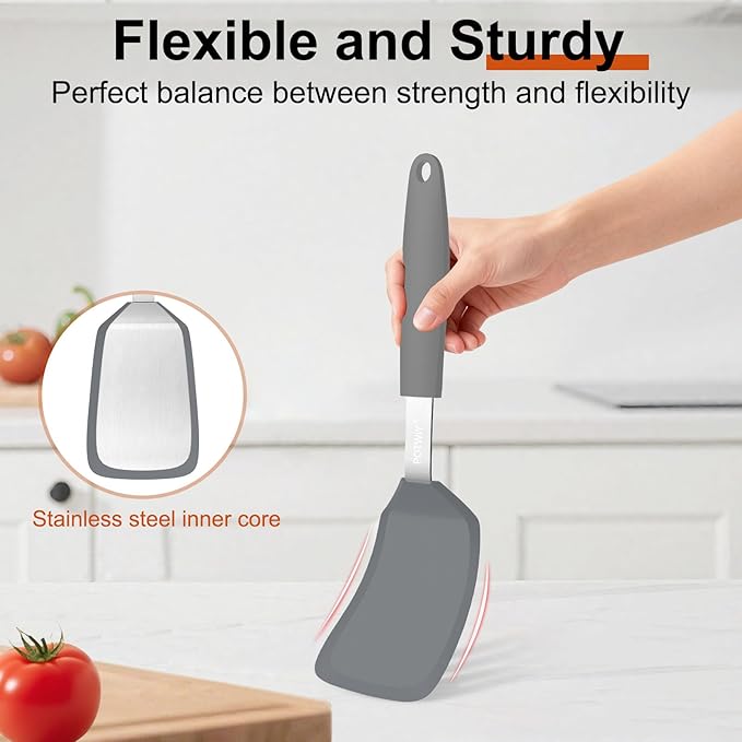 Silicone Spatula, 13 x 3.2 In, 600°F Heat Resistant Kitchen Spatula, BPA Free, Flexible Turner For Non Stick Frying Pan, Cooking, Flipping Egg and Pancake, Dishwasher Safe (Gray)