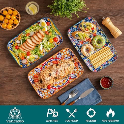 vancasso Serving Platters Set of 4, 12" x 7.4" Inch Rectangular Trays Large