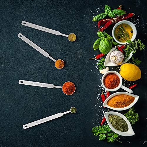 7 Inches Long Handle Measuring Spoons Set, Premium Stainless Steel Metal Spoon, Tablespoon & Teaspoon & Coffee Scoop, for Accurate Measure Liquid or Dry Ingredients, for Cooking Baking