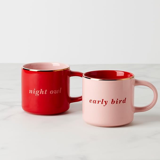 kate spade new york Early Bird & Night Owl, Mugs, Set of 2, Pink