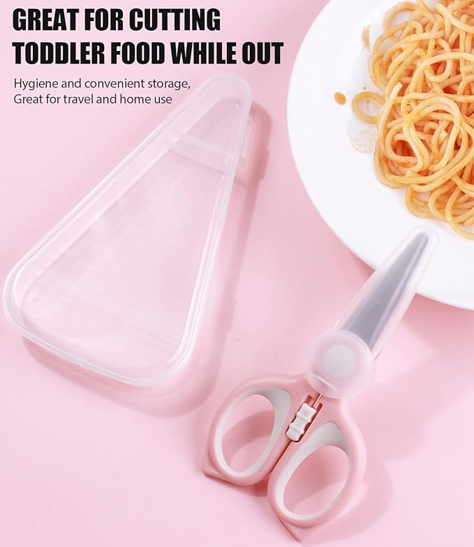 Baby Food Scissors Kicthen Shears -2Pack Portable Healthy Kids Scissors,Stainless Steel Scissor with Storage Travel Case - Ideal for Cutting Meat, Chicken, Vegetables, and Fruits