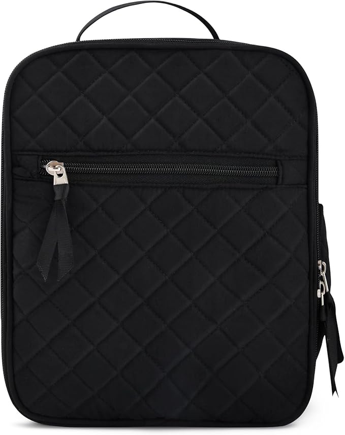 Aileam Lunch Box for Women Black Lunch Bag Quilted Reusable Insulated Cute Lunch Box Aesthetic Tote Bags Floral Cotton Lunch Case for Travel Work Picnic (Black)