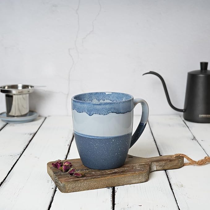 Bosmarlin Ceramic Tea Cup with Infuser and Lid, 16 Oz, 4 Colors to Choose, Dishwasher and Microwave Safe, Steeping Tea Mug with Strainer, Reactive Glaze, (Blue)