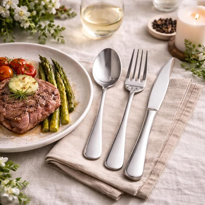Silverware Set for 8, Stainless Steel Flatware Cutlery Set for 8, Mirror Polished, Dishwasher Safe, Tableware Set for Home, Kitchen, Wedding, Party