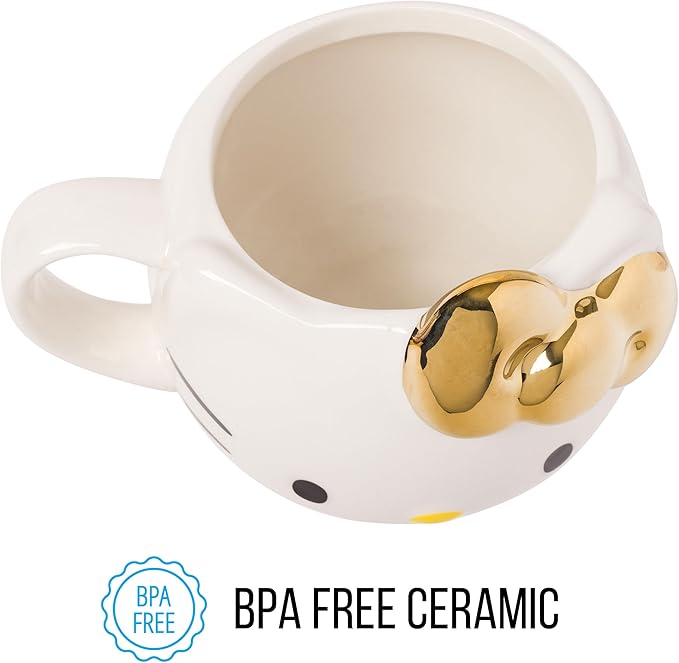 Silver Buffalo Sanrio Hello Kitty Gold Chrome Reflective Bow Ceramic 3D Sculpted Mug, 20 Ounces