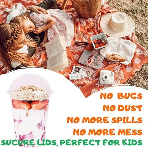 Aatriet 16 oz Clear Plastic Parfait Cups with Insert 4oz & Dome Lids No Hole - (50 Sets) Yogurt Fruit Parfait Cups for Dips and Veggies, Take Away Breakfast and Snacks. No Leaking