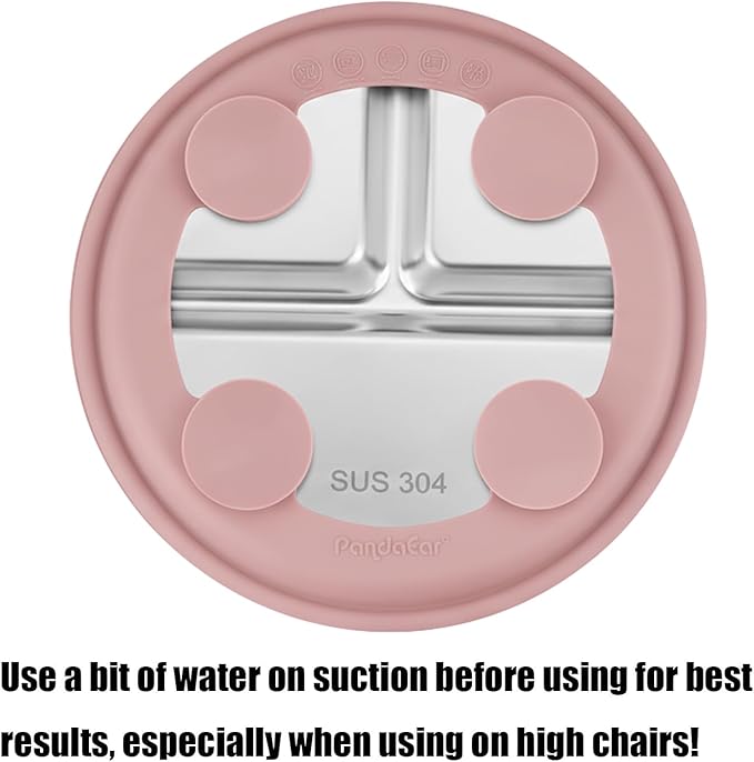 PandaEar 3 Pack Stainless Steel Baby Suction Plates, Divided Toddler Plate for Baby Led Weaning Supplies, Non-Slip Toddler Baby Feeding Set Dishwasher Safe (Pink/Linen/Light Pink, With Lids)