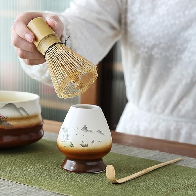 Matcha Tea Whisk Holder Ceramic Holder for Bamboo Matcha Chasen fit for Matcha Chasen Tea Set Accessories (Sakura)