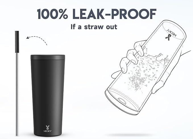 Meoky 24 oz Insulated Tumbler with Lid and Straw, Stainless Steel Vacuum Insulated Tumbler, Keeps Cold for 24 Hours, 100% Leak Proof, Fits in Car Cup Holder (Night)