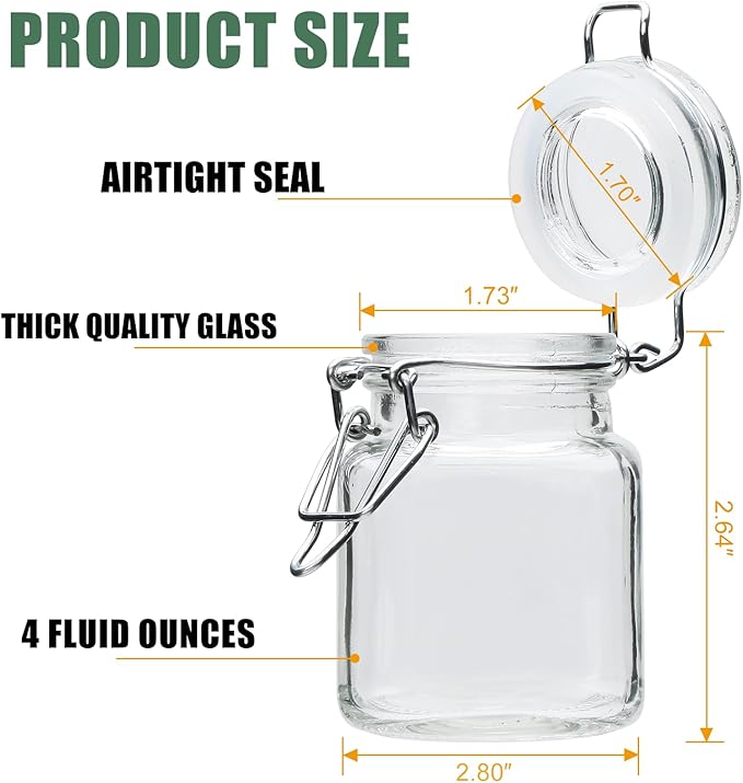 Brajttt Small Glass Jars with Lids,4 oz Spice Jars with Labels,15 Pack Small Glass Containers with Airtight Hinged Lid for Home Kitchen, Arts & Crafts Projects, Spices, Decoration, Snack Foods